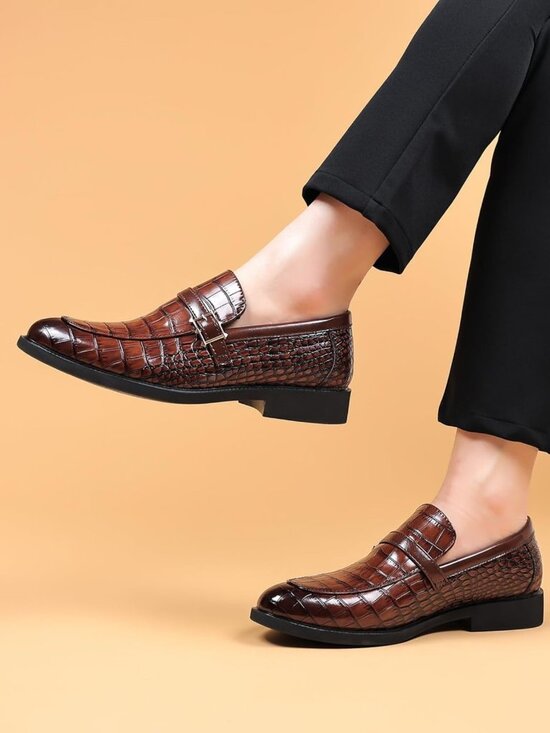 Vintage Crocodile Print Slip-On Dress Shoes for Men | Leather Loafers, Business main image 8